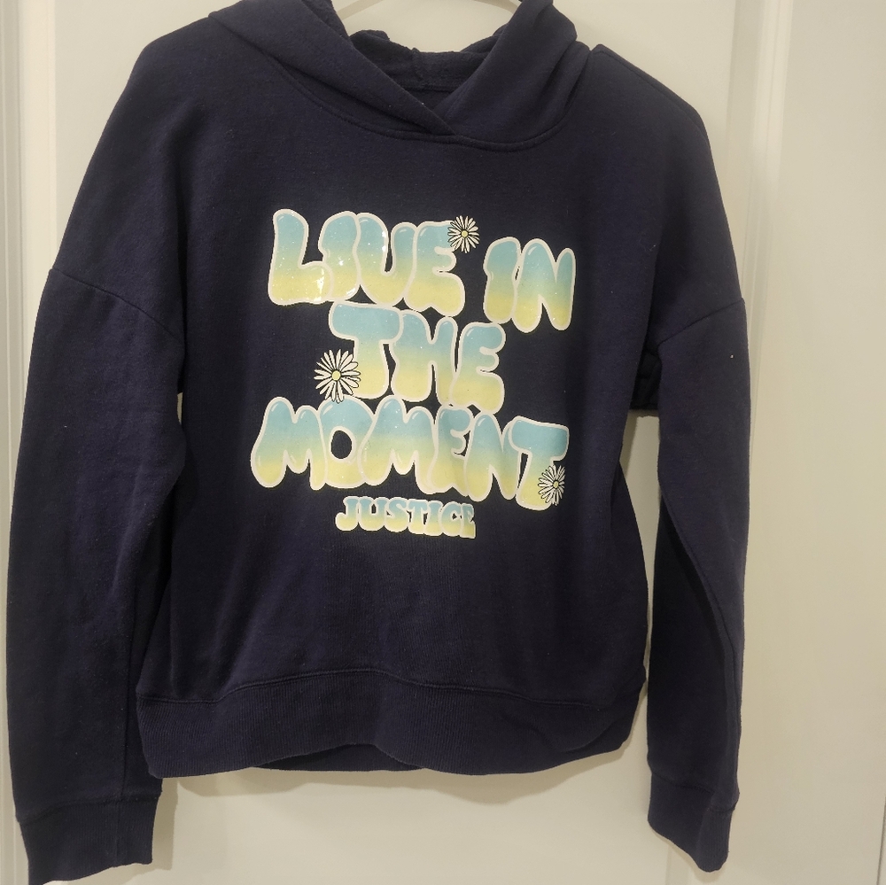 GIRLS LARGE NAVY BLUE HOODIE.  SIZE LARGE. PRELOVED